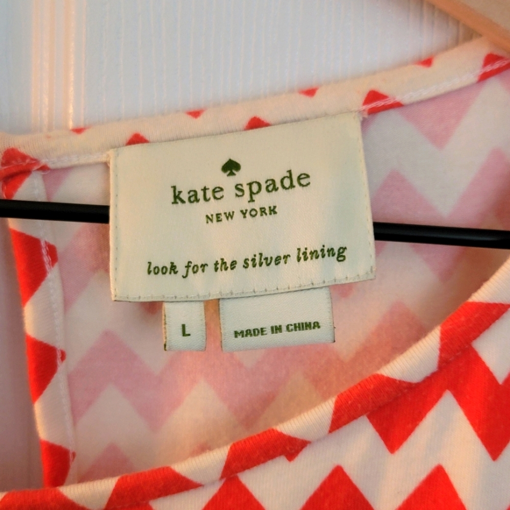 Kate Spade Leora Chevron Stretch Red White Sleeveless A-Line Dress Size L - Picture 6 of 8